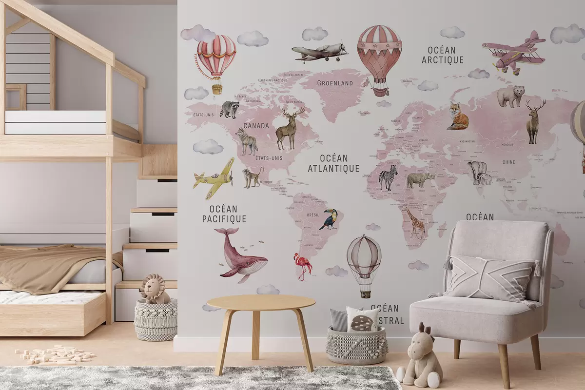 wall murals Ružičasti atlas na francuskom c00001frv3