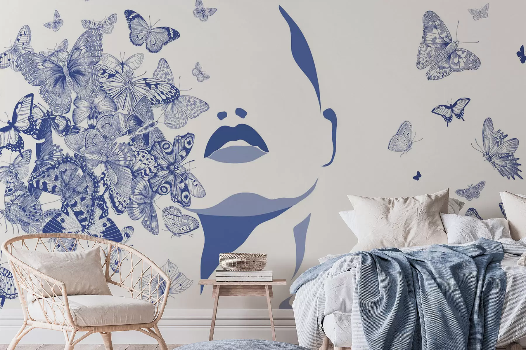 wall murals Силуета лица међу лептирима w04778v1