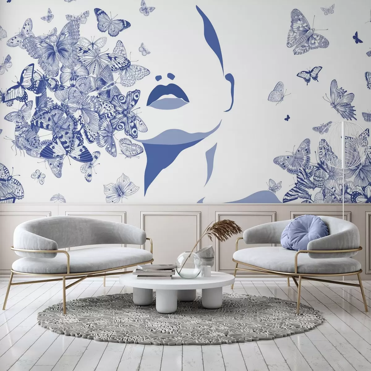 wall murals Силуета лица међу лептирима w04778v1
