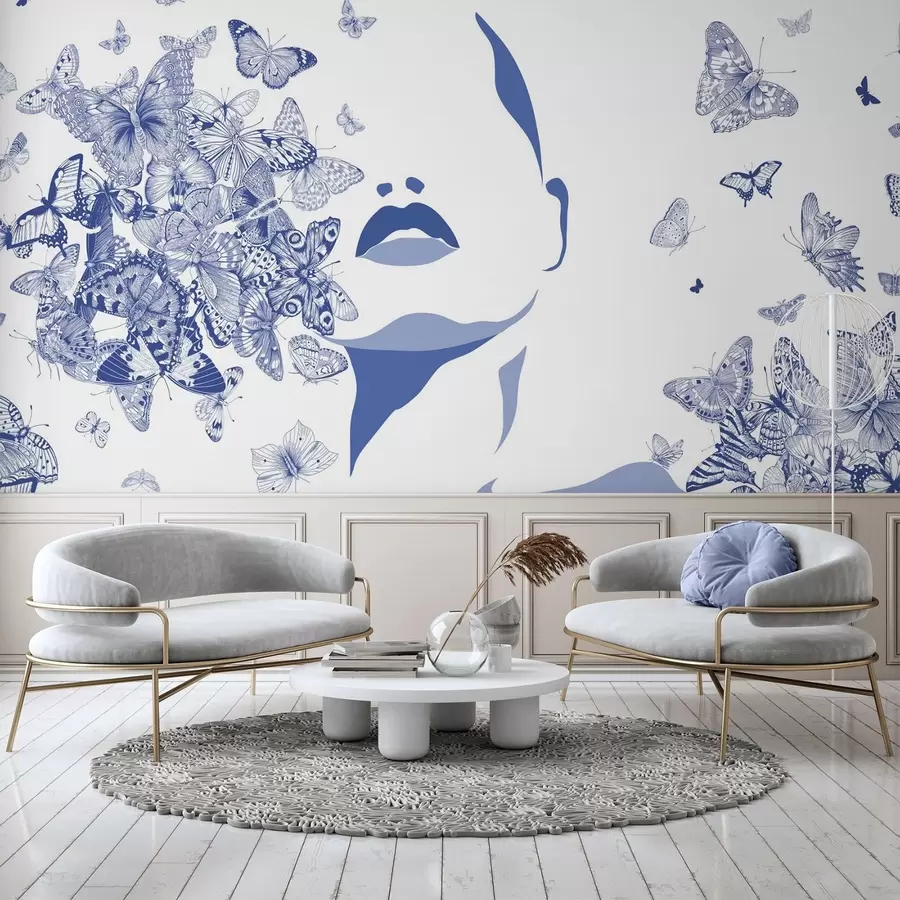 wall murals Силуета лица међу лептирима w04778v1