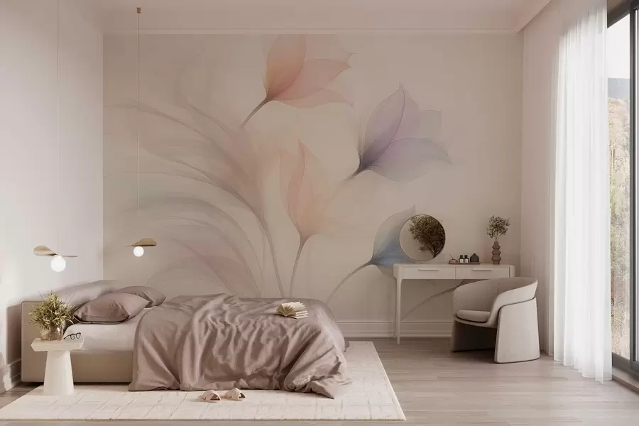 wall murals нежни полупрозирни тулипани на беж позадини w04754