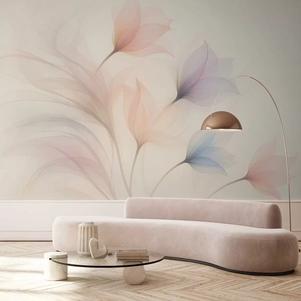 wall murals нежни полупрозирни тулипани на беж позадини w04754
