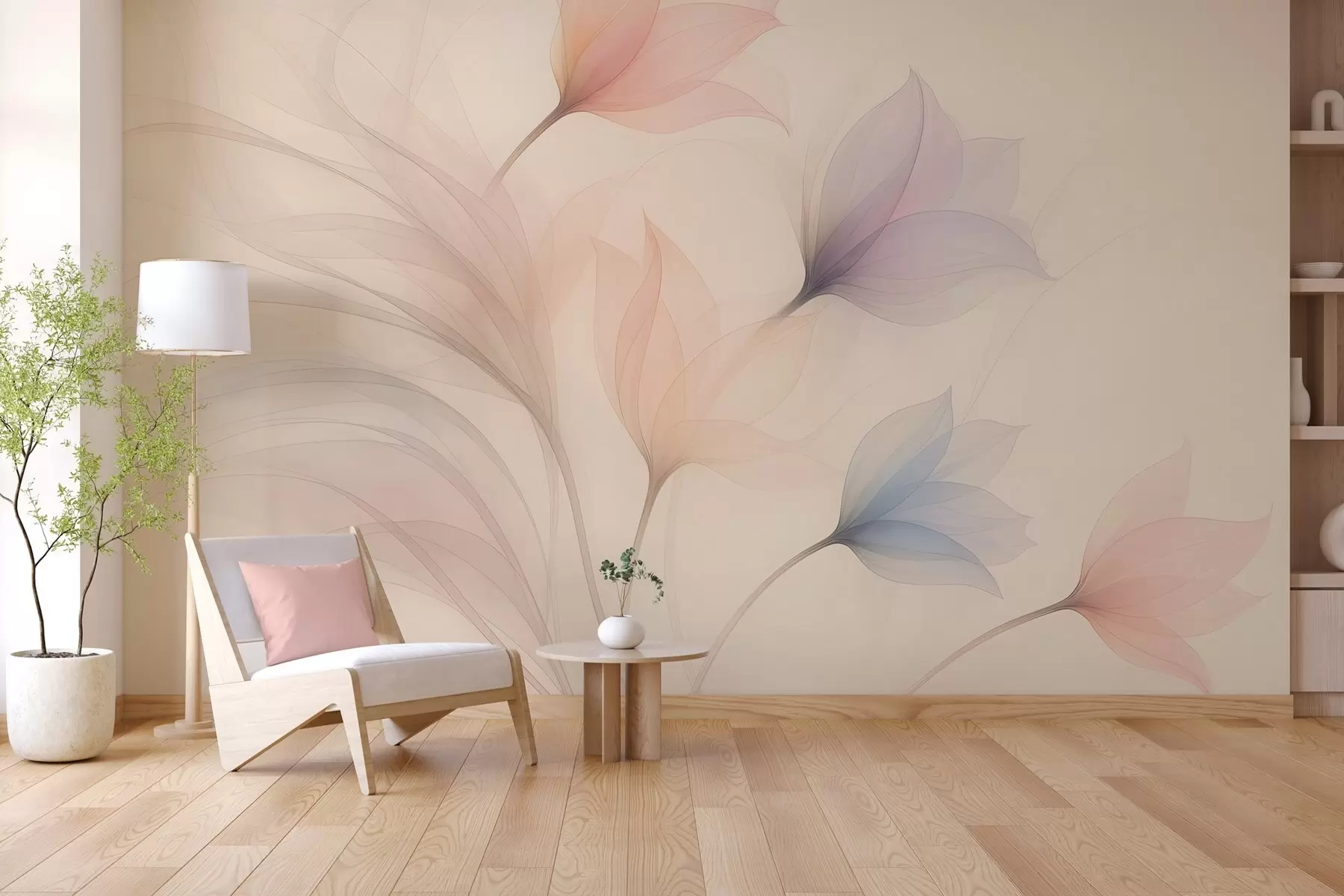 wall murals нежни полупрозирни тулипани на беж позадини w04754