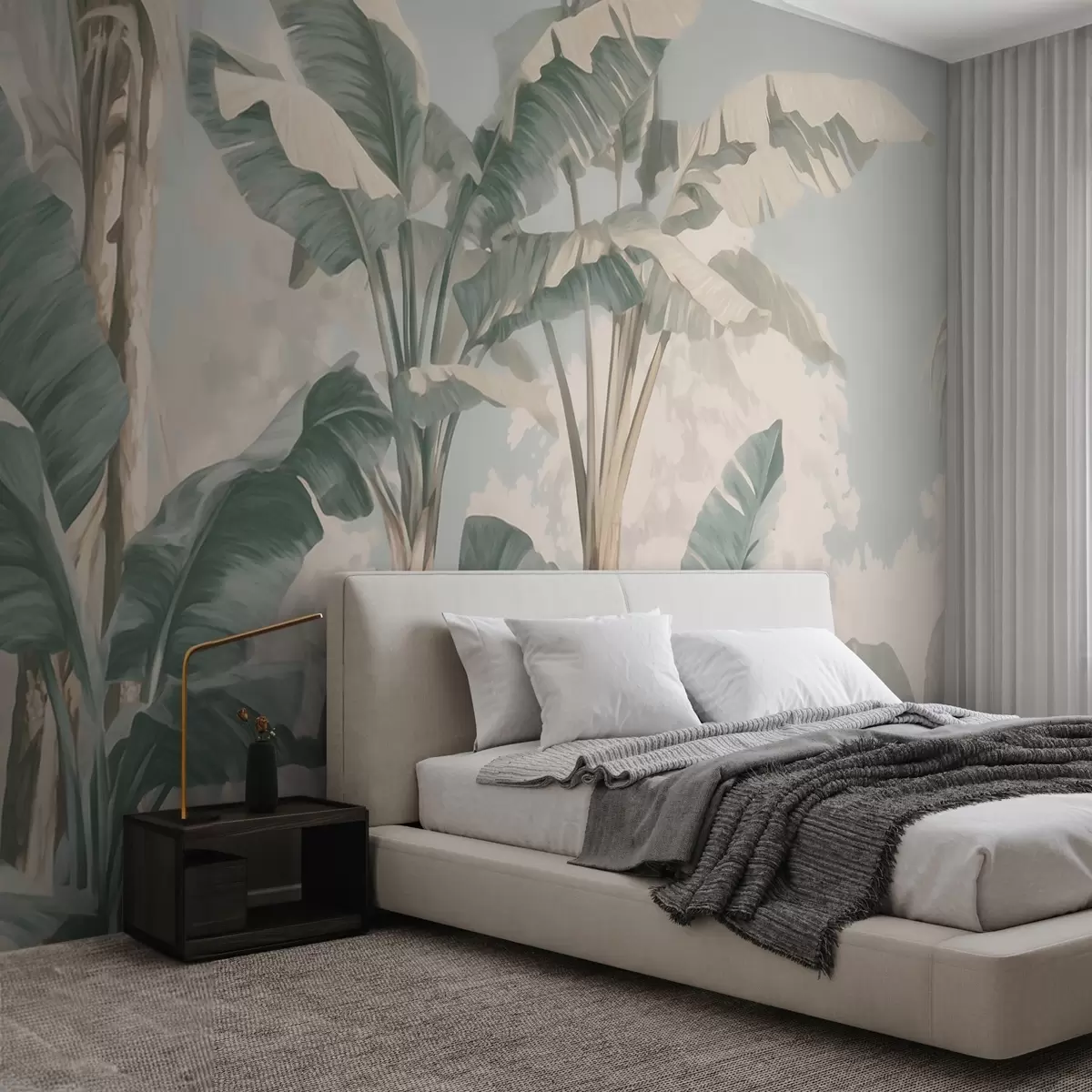 wall murals Тропски листови банане у меким пастелним тоновима w09311