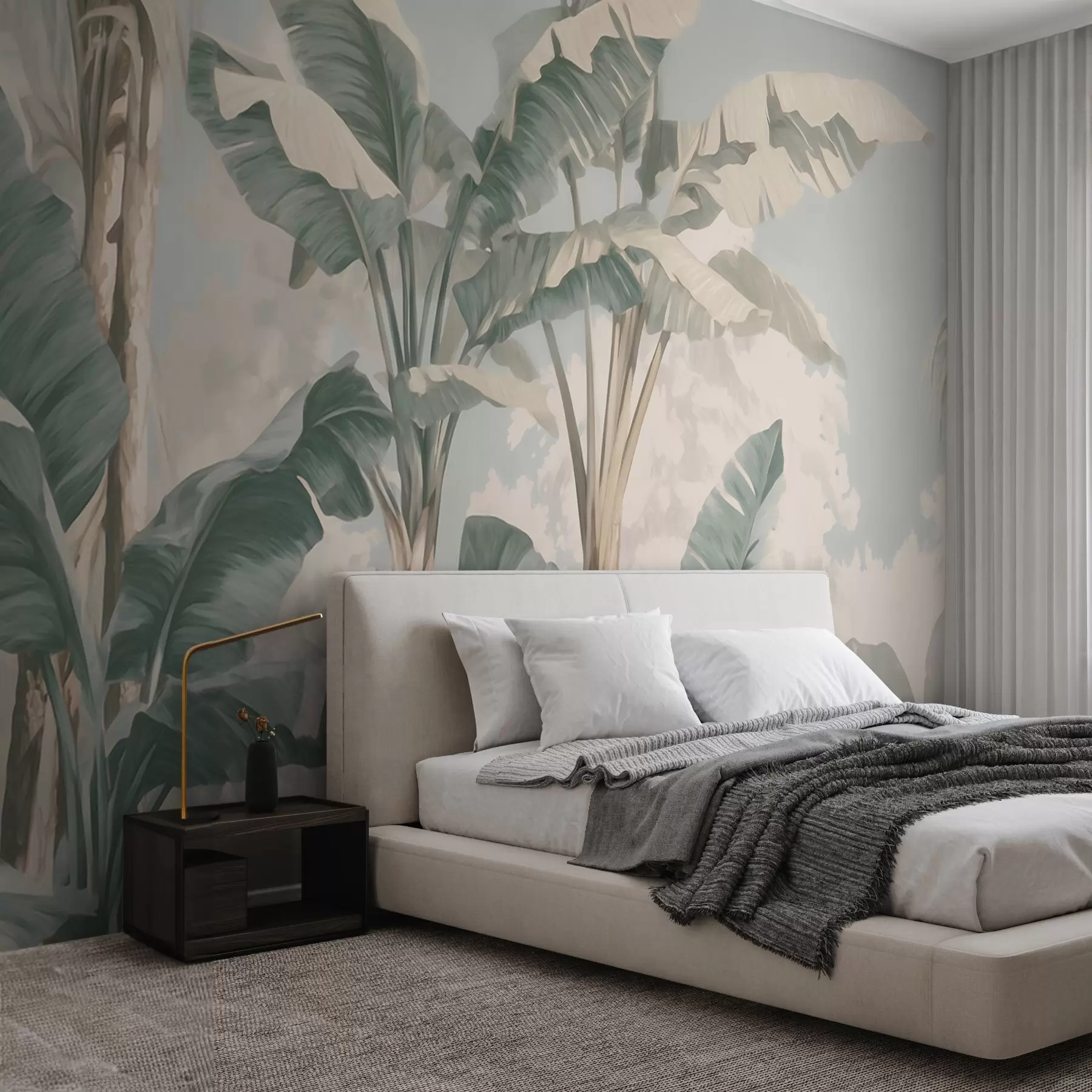 wall murals Тропски листови банане у меким пастелним тоновима w09311