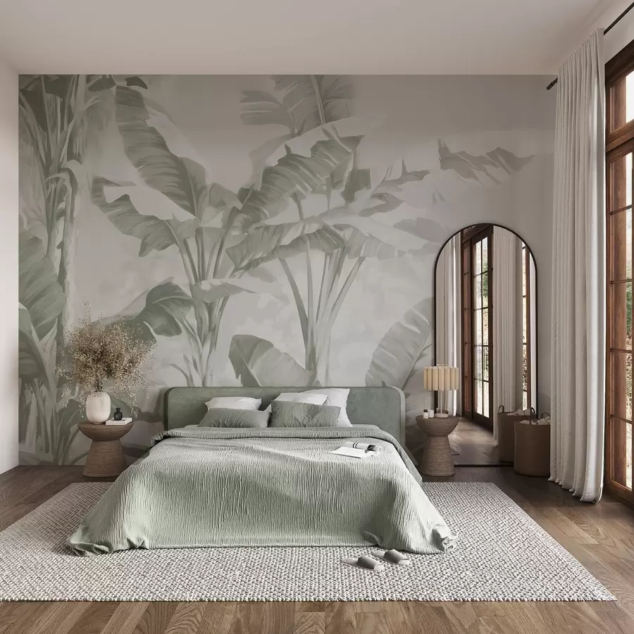 wall murals Тропски листови банане у нежним зеленим нијансама w09311v1