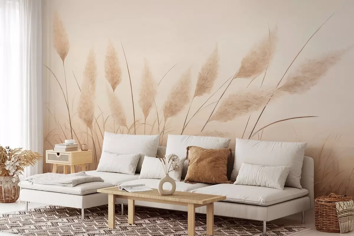Тапете на зиду Мекана беж пампас трава на пољу w09324у Црној Гори – Uwalls wall murals Мекана беж пампас трава на пољу w09324
