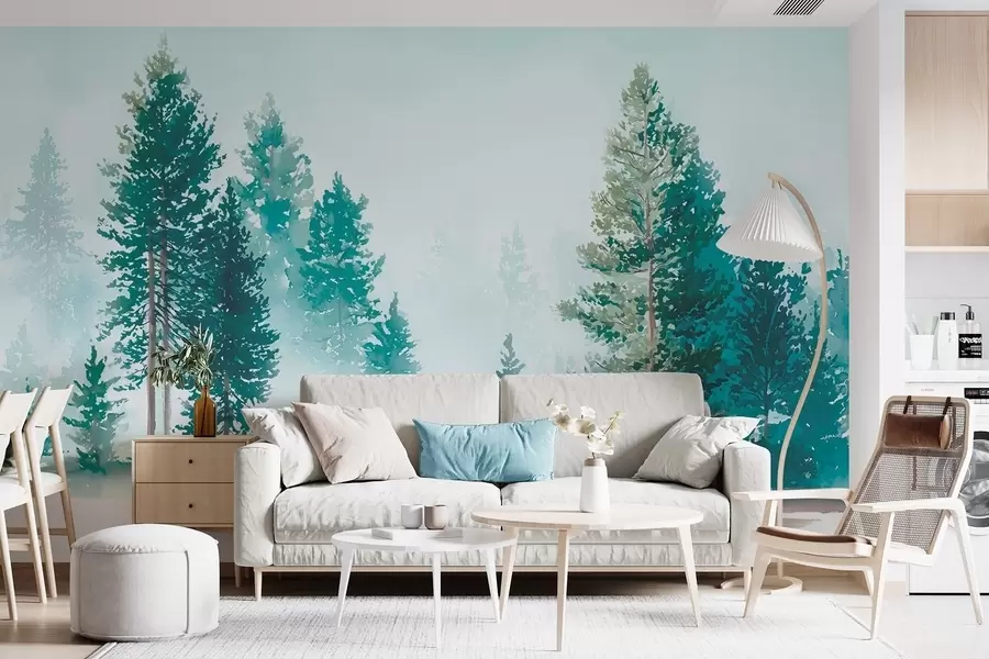 wall murals Магловита борова шума у акварел стилу w09444