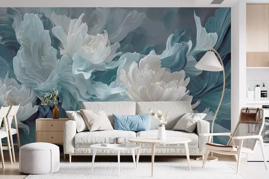 wall murals Апстрактно цвеће у плавим и тиркизним нијансама w09452