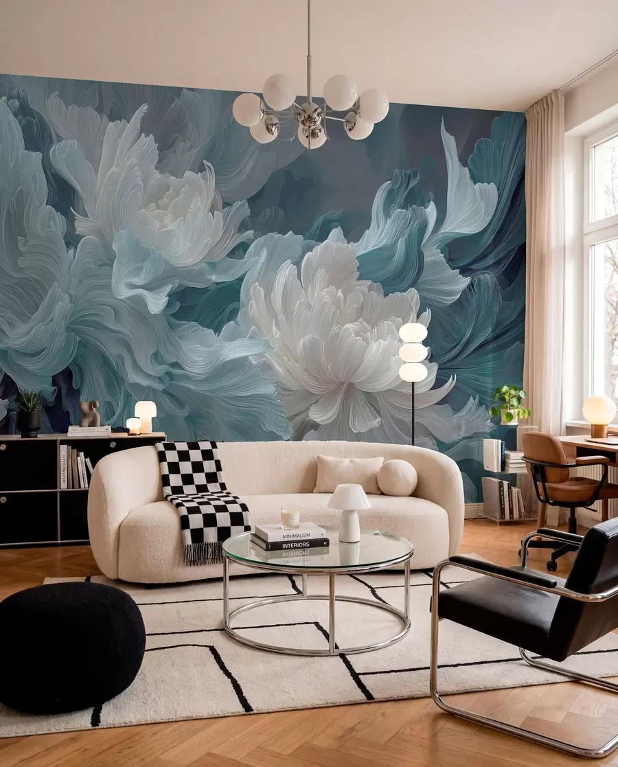 wall murals Plavi cvjetovi na petroleju w09452