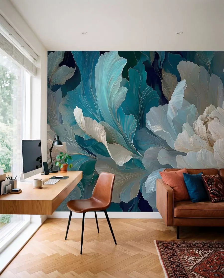 wall murals Нежни волуметријски божур у хладној палети w09456