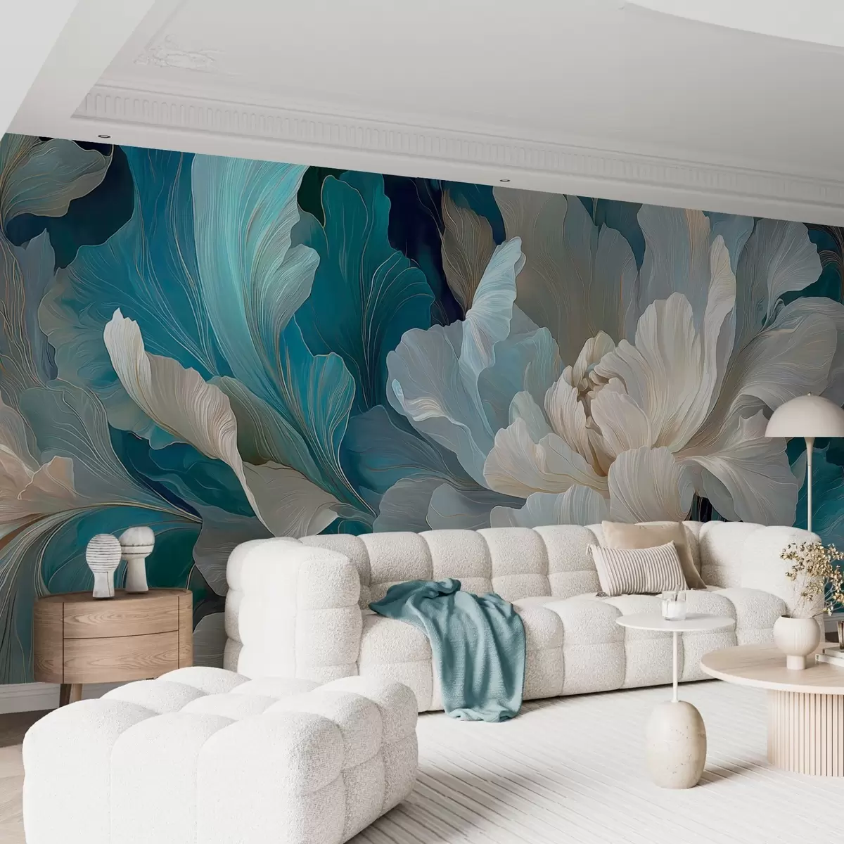 wall murals Нежни волуметријски божур у хладној палети w09456
