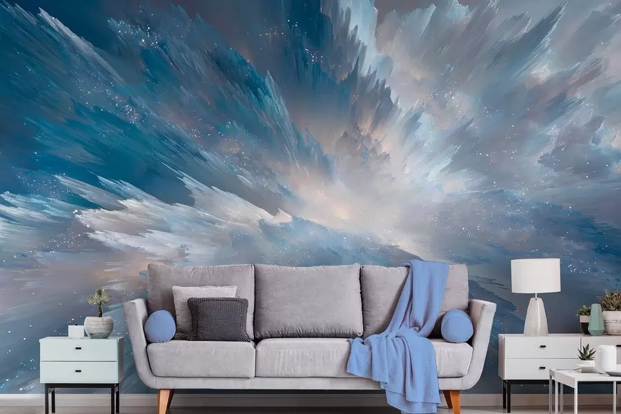 wall murals Апстрактни космички сјај неба у ледено плавим тоновима w09461