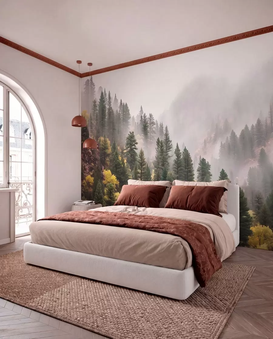 wall murals Šumovite padine u magli w09463