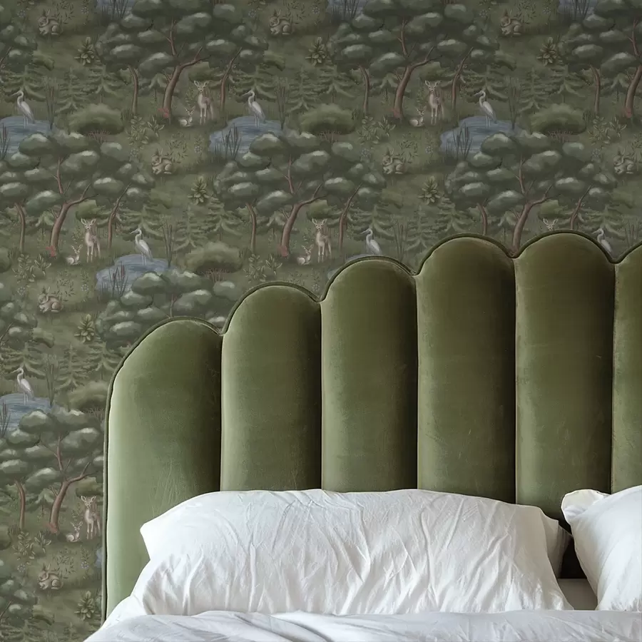 wall murals Шумска пропланак са ланади, зечевима и чапљама a00680