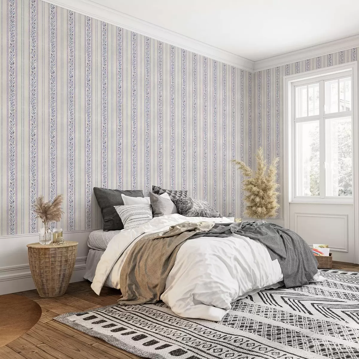 Позадина Вертикалне пруге са лавандиним гирландама, беж позадина a00813v1