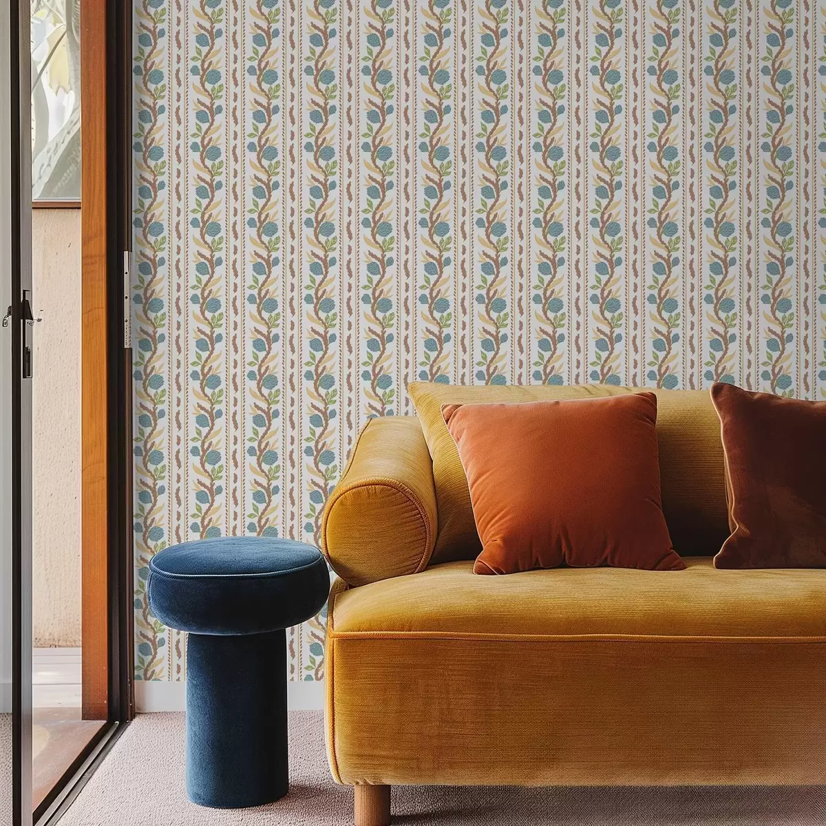 Позадина Вертикалне пруге букета са плавим цвећем a00816v2 Позадина Вертикалне пруге букета са плавим цвећем a00816v2