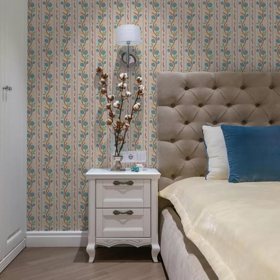 wall murals Вертикалне пруге букета са плавим цвећем на топлом тлу a00816v3