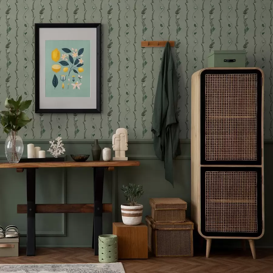 wall murals Вертикалне лозе и гранчице на пригушеној зеленој боји a00817v1