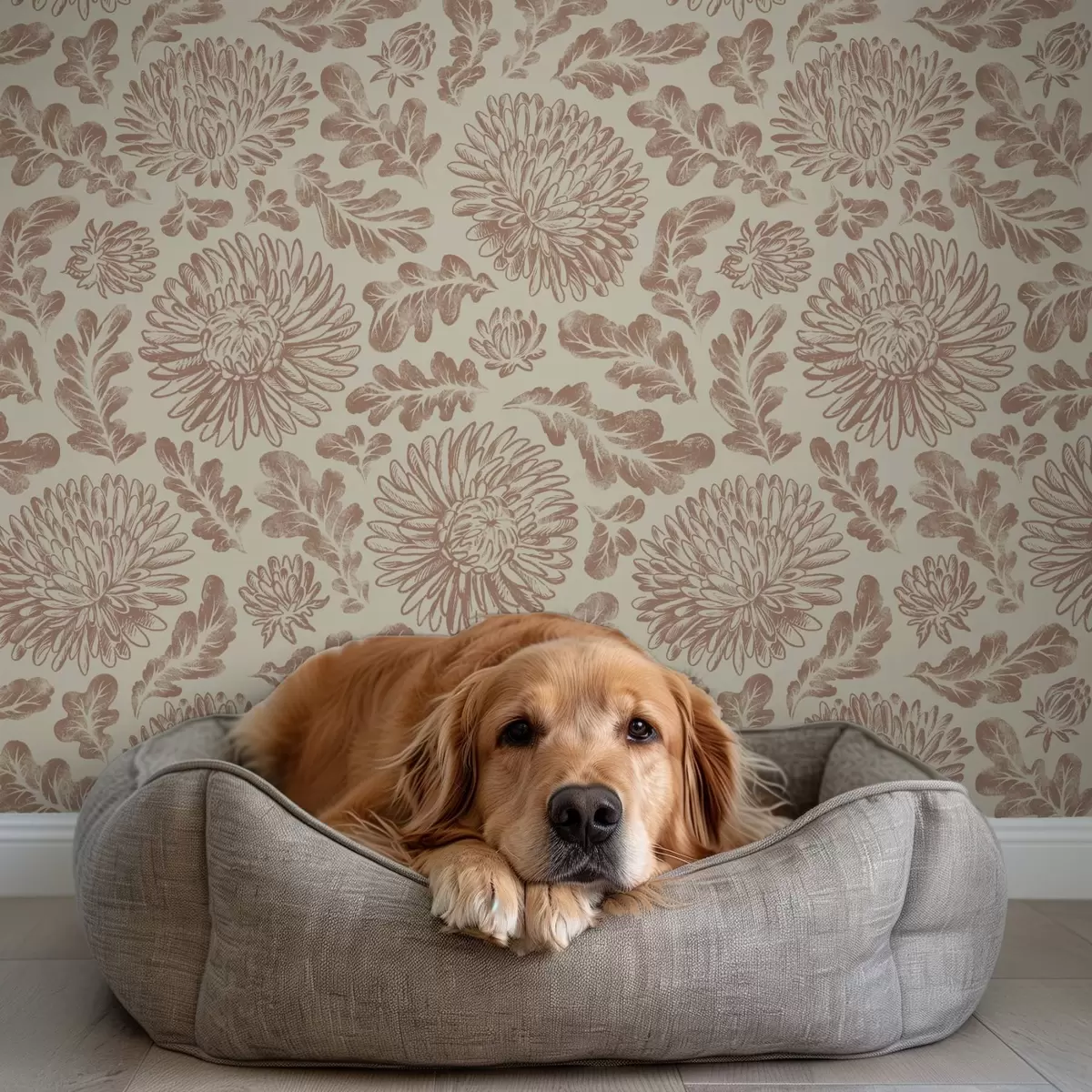 Позадина Хризантеме и храстово лишће у мекој беж-смеђој боји a00840 Позадина Хризантеме и храстово лишће у мекој беж-смеђој боји a00840