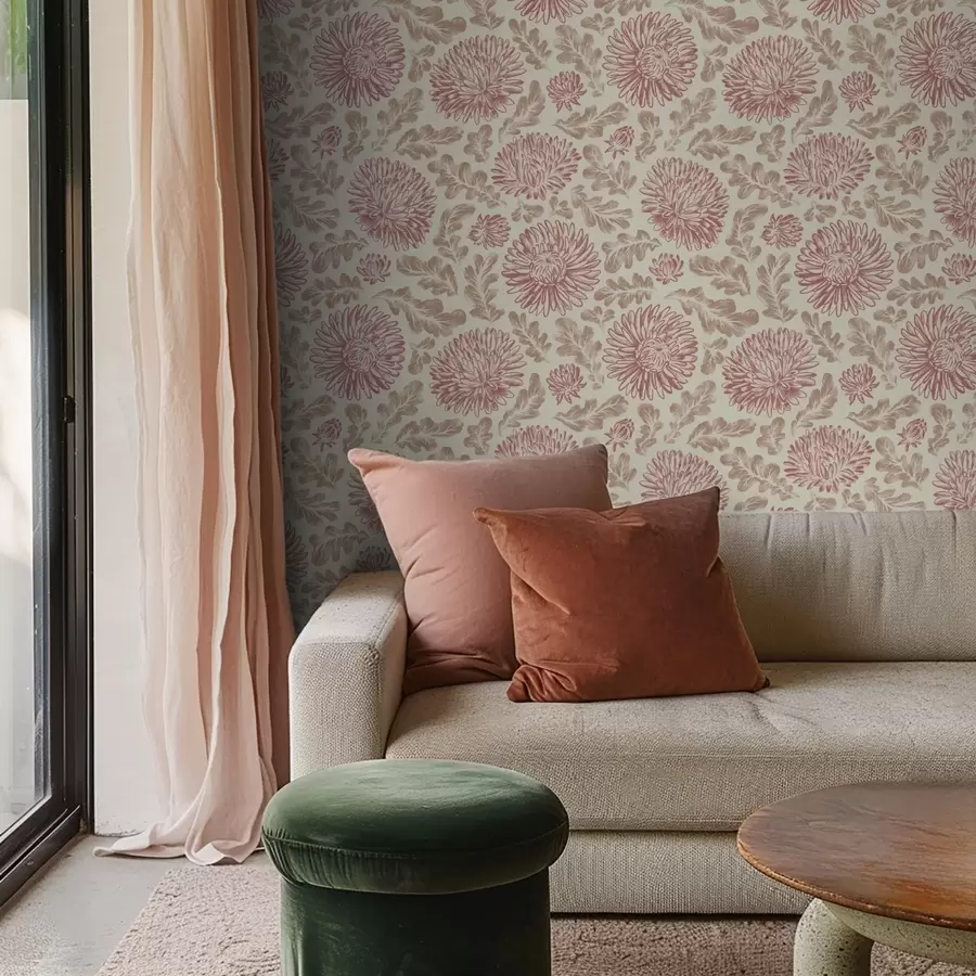 wall murals Хризантеме са винским акцентима на крему a00840v1