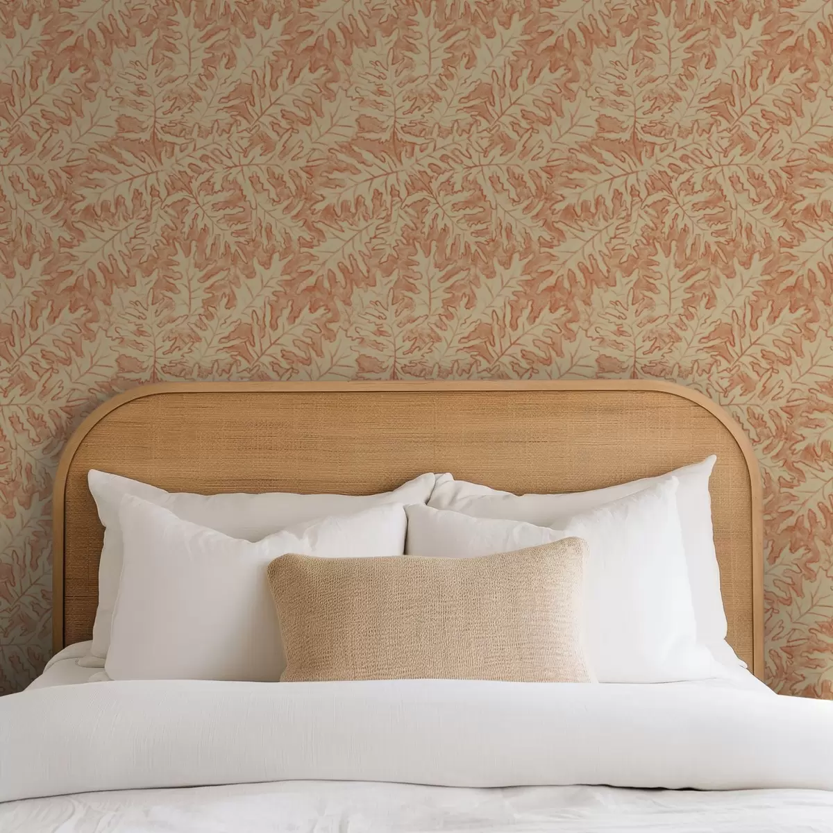 Позадина Велики храстов листови у теракоти на кремастој подлози a00846