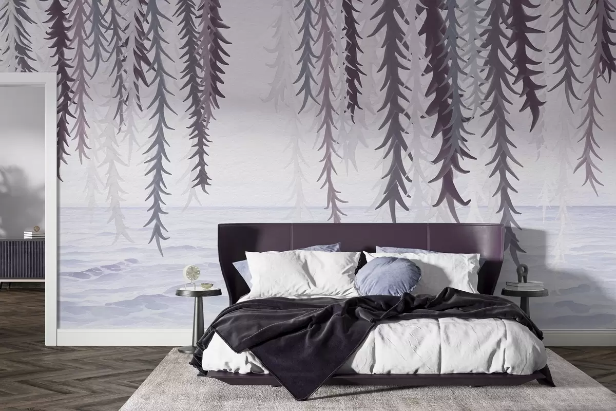 wall murals Нежне винове лозе висе над водом у акварелном стилу w04830v1