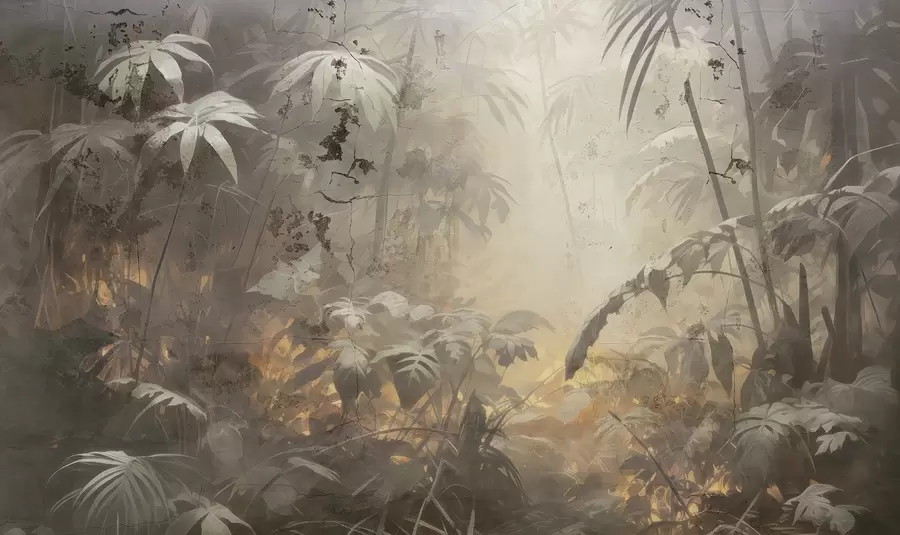 wall murals Осликана џунгла иза гранџ бетонског зида w04833