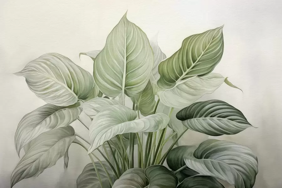 wall murals Бујни грм зеленог лишћа на зиду w04835