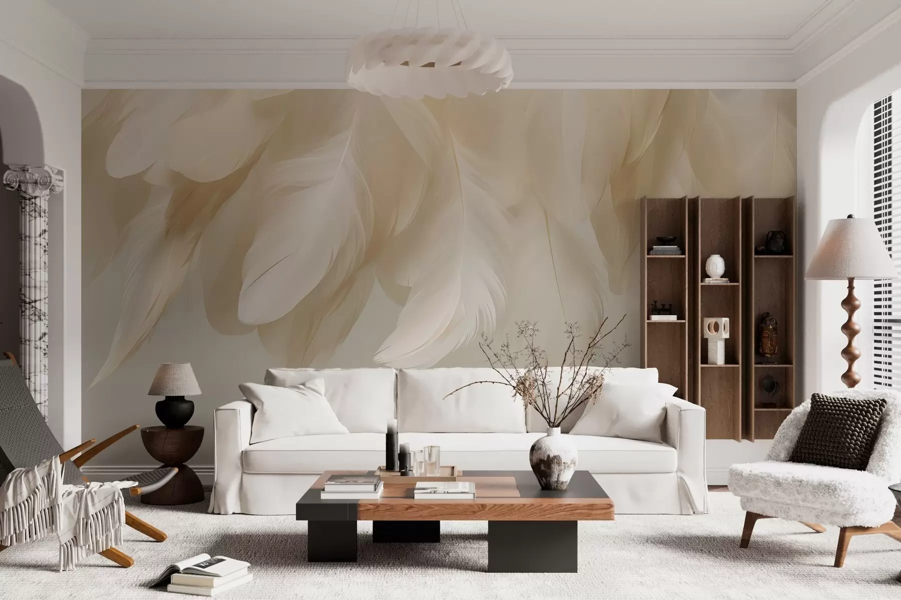 wall murals Бујно и нежно висеће перје у умирујућим тоновима w04842