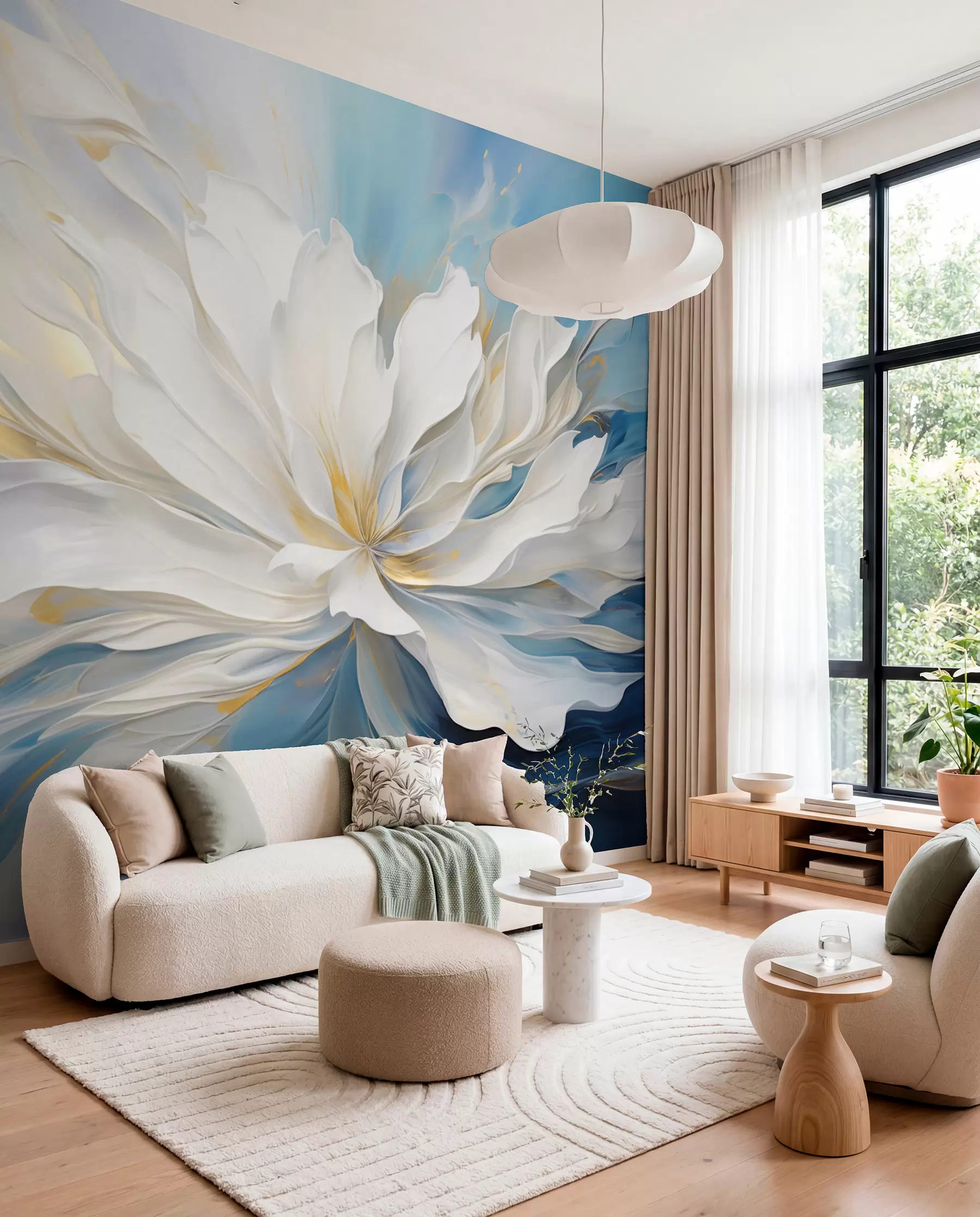 wall murals Bijeli božur na plavoj podlozi w09511