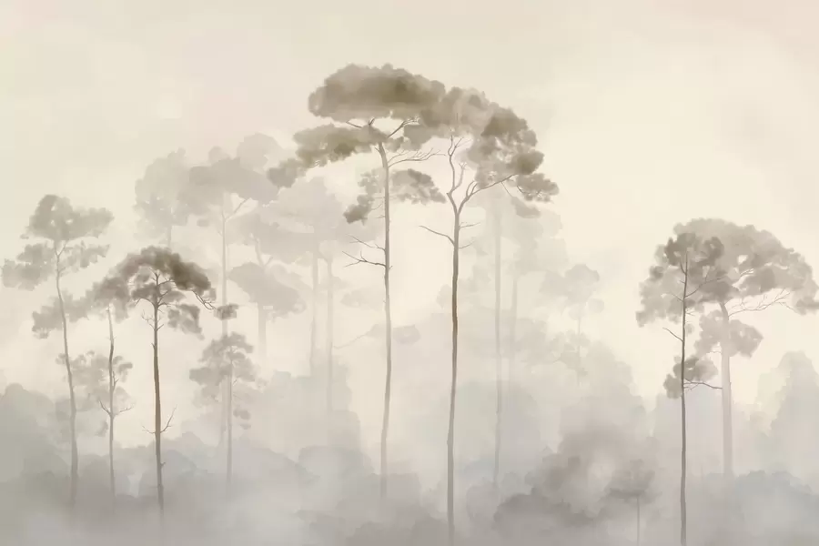 wall murals Светле силуете борова у акварелном стилу w04634