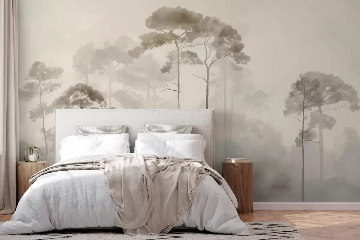 wall murals Светле силуете борова у акварелном стилу w04634