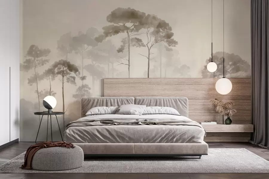 wall murals Светле силуете борова у акварелном стилу w04634