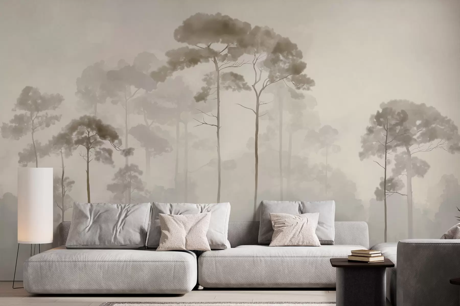 wall murals Светле силуете борова у акварелном стилу w04634