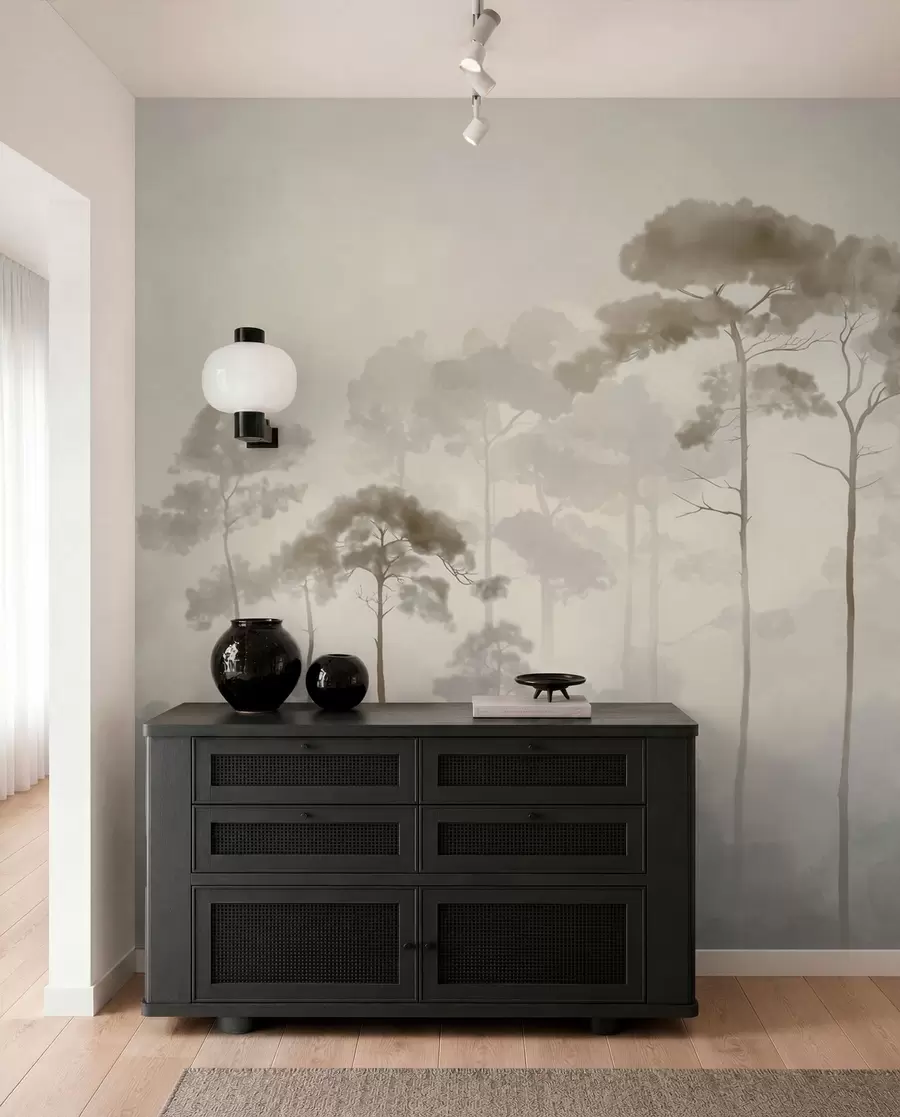 wall murals Светле силуете борова у акварелном стилу w04634