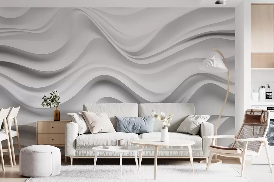 wall murals Црно-бела апстрактна 3Д композиција са глатким таласима w09506