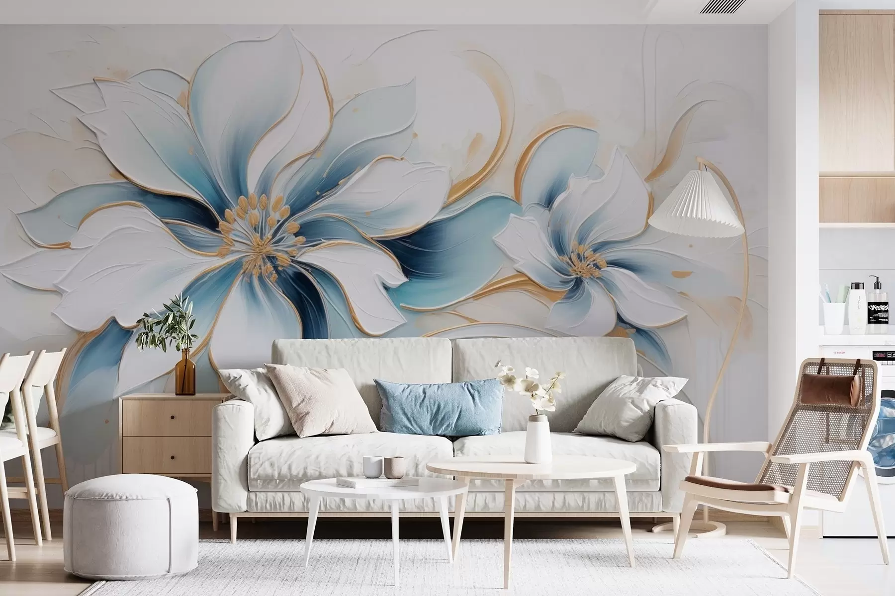 wall murals Сликовита апстракција са плавим цвећем у стилу уљаног сликарства w09524