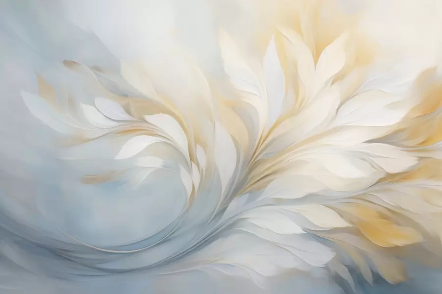 wall murals Апстрактна композиција глатких облика налик перју у жутим и плавим тоновима w09525