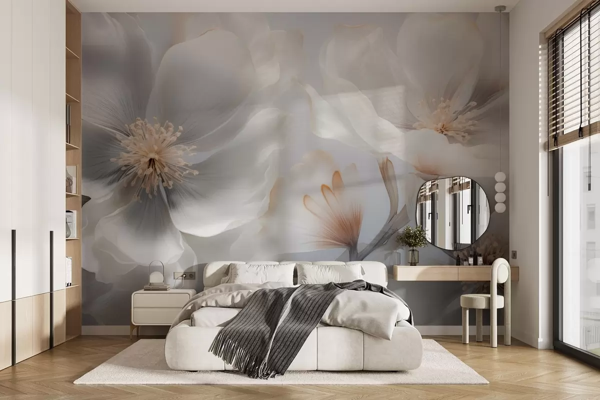 wall murals Седефасто цвеће у беж-сивим и млечно-крем нијансама w09527