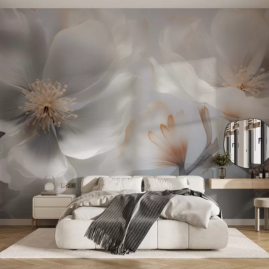 wall murals Седефасто цвеће у беж-сивим и млечно-крем нијансама w09527