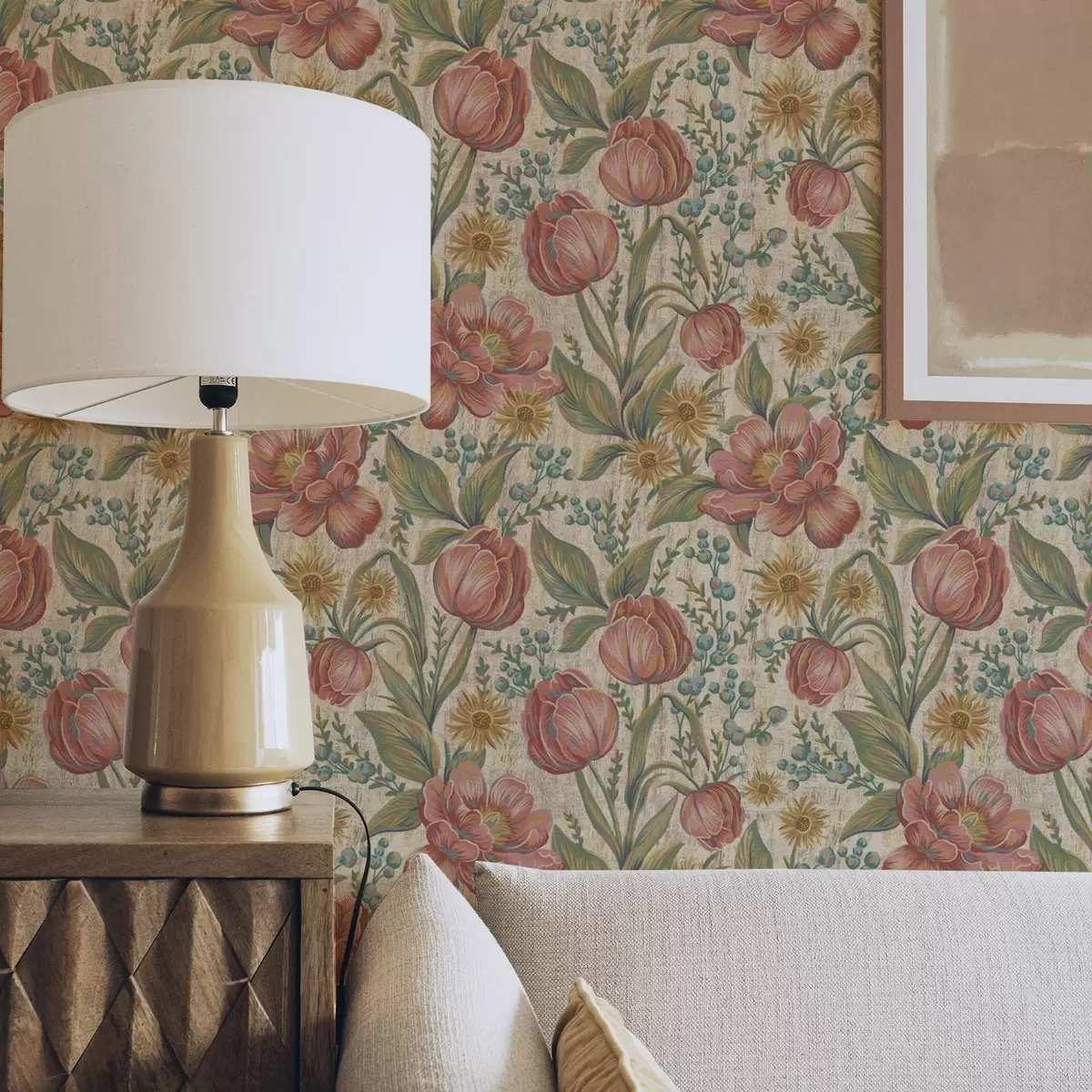 Позадина Винтажни тулипани и астре, текстурирана кремаста земља a00773