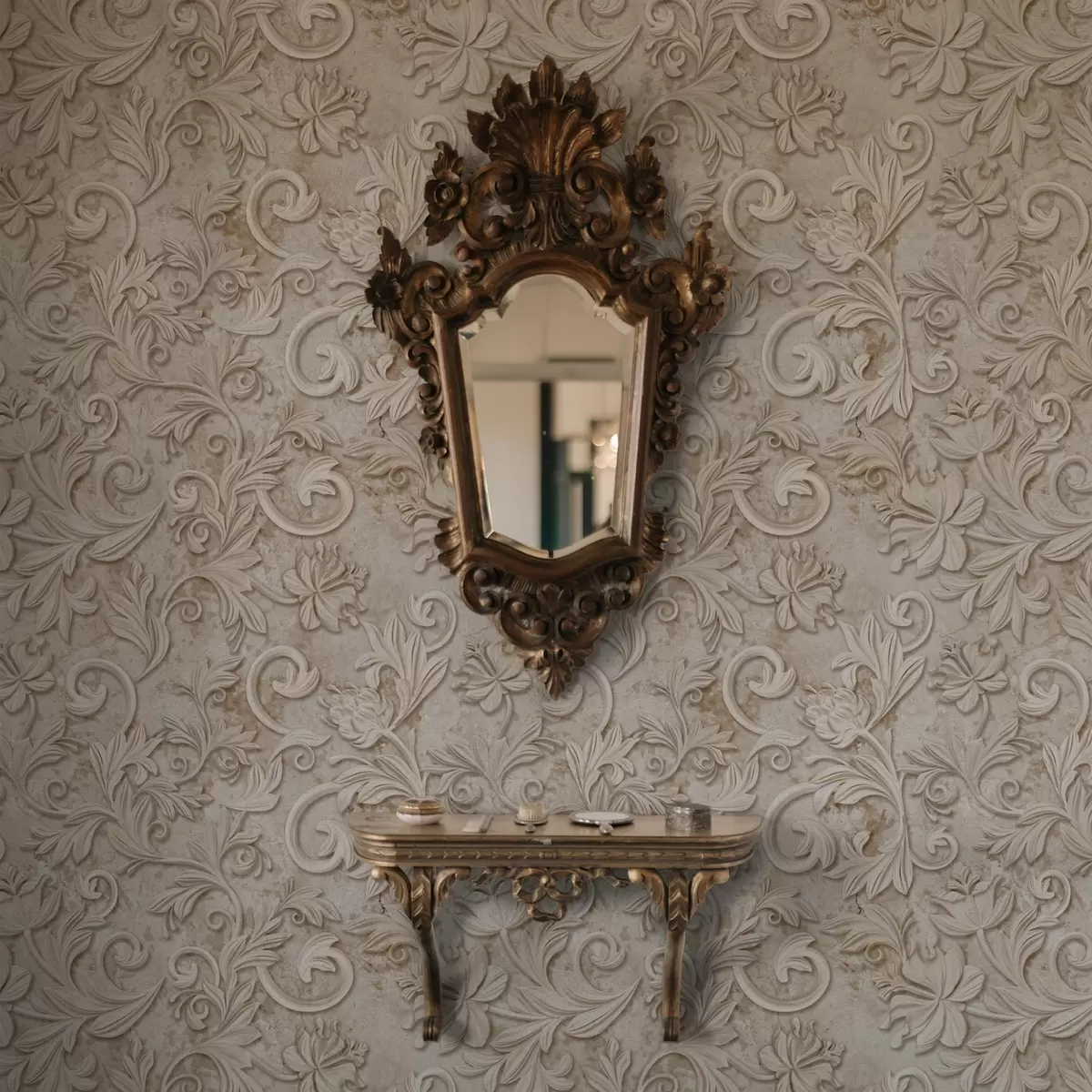 Позадина Камени рељеф са цветним спиралама, винтаге беж a00784