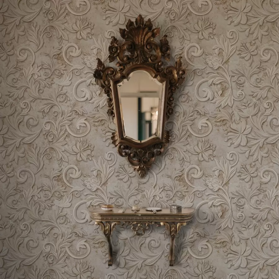 wall murals Камени рељеф са цветним спиралама, винтаге беж a00784