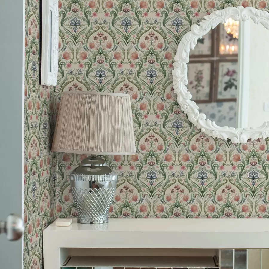 wall murals Симетрични цветни орнамент, теракота и зелена a00827