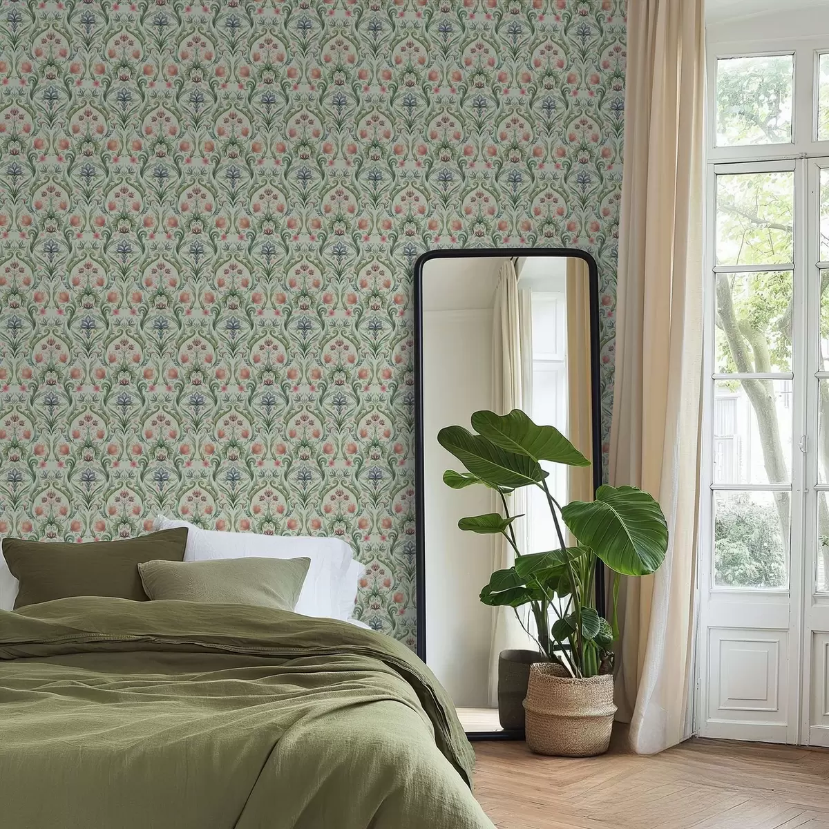 Позадина Симетрични цветни орнамент, палета боје менте и крема a00827v1