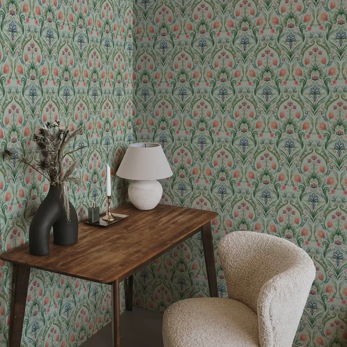 Позадина Симетрични цветни орнамент, палета боје менте и крема a00827v1