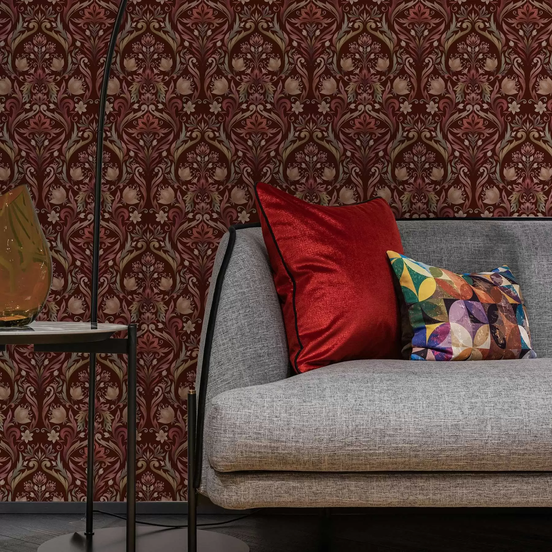 wall murals Украс од тулипана, богата бордо позадина a00827v2