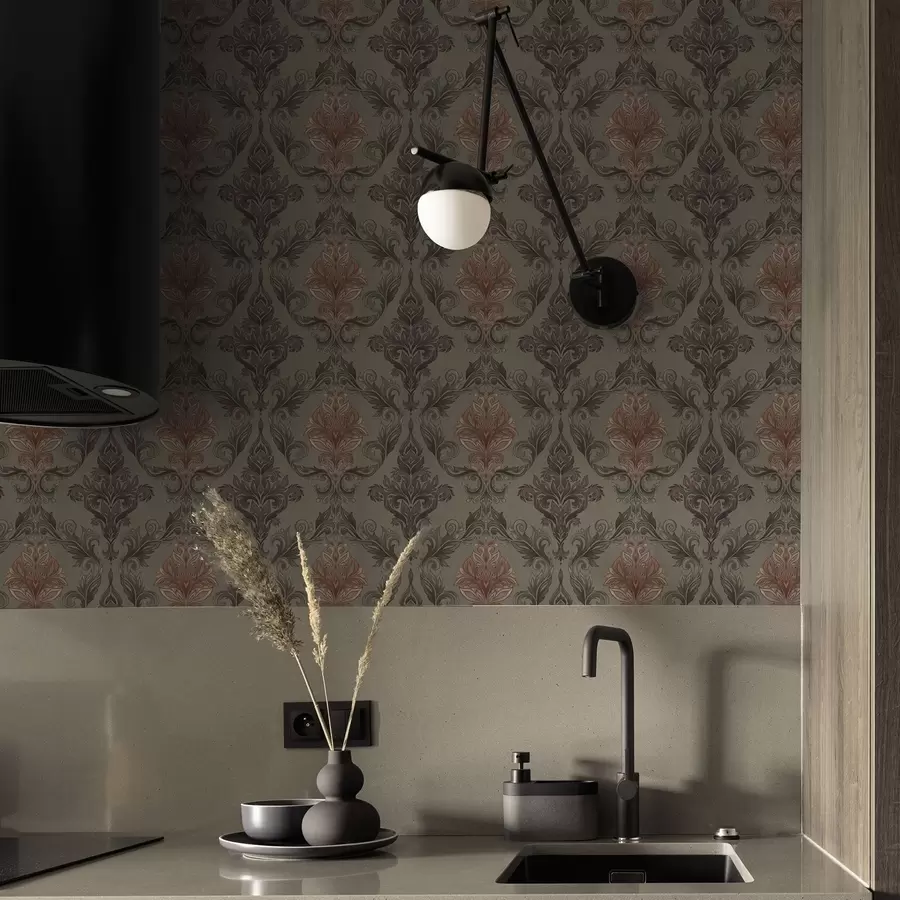 wall murals Теракотни дамаск на пригушеном маслинастом поду a00828v3