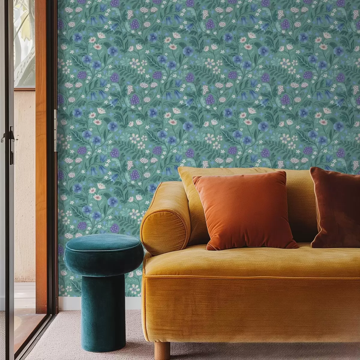 wall murals Дивље цвеће и бобице на позадини меке менте a00849